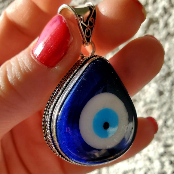 New Blue Evil Eye Antique Design 925 Silver Pendant. - Picture 5 of 15